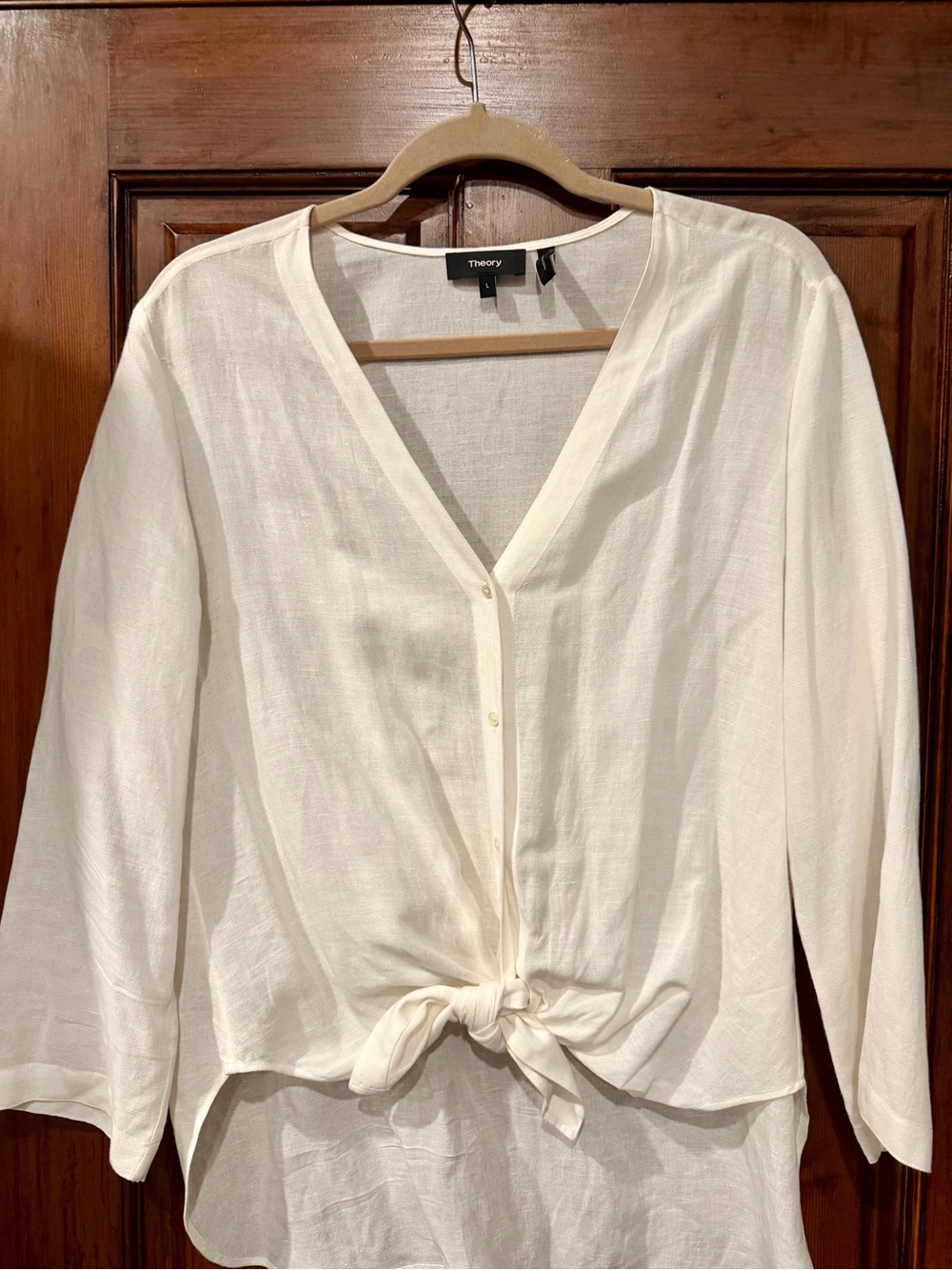 Theory Cream Tie-Front Button Down Top